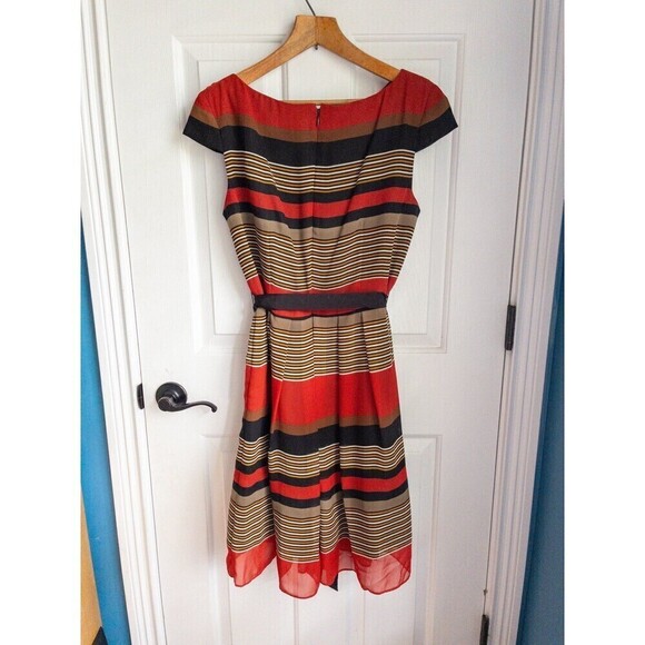 Vintage J.R. JR Nites by Carol Lin Red and Black Striped Knee Length Dress size - Picture 10 of 10